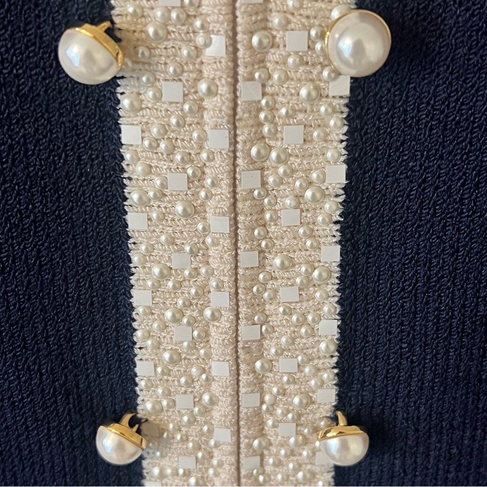 VTG St. John's Evening "The Knit Bling Cardigan" luxury Navy/Cream/Pearl Size 8 - Picture 4 of 13